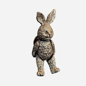 vintage cottagecore granola pewter bunny rabbit articulated pin
